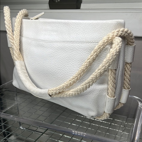 Les Copains White Pebble Leather & Rope Zip Top Shoulder Bag